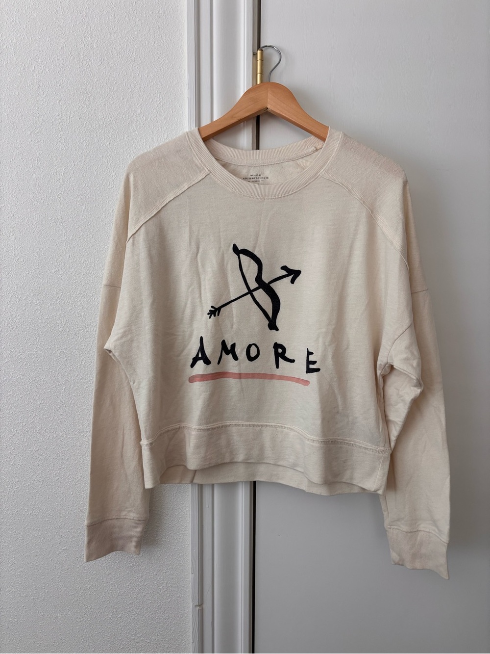 Anthropologie Graphic Crewneck Sweatshirt - Cream